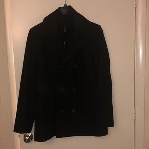 Kenneth Cole men’s double breasted wool blend pea coat with bib